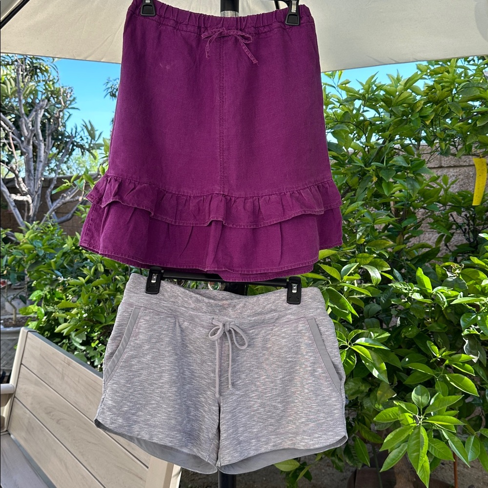 A Bundle of Athleta Plum Purple Ruffle Skirt Sz M and Heather Gray Shorts Sz S